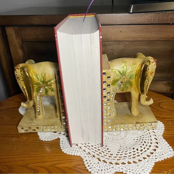 Art deco Gold tone pair of luxury carved Type of Elefants Bookends. - Picture 3 of 7